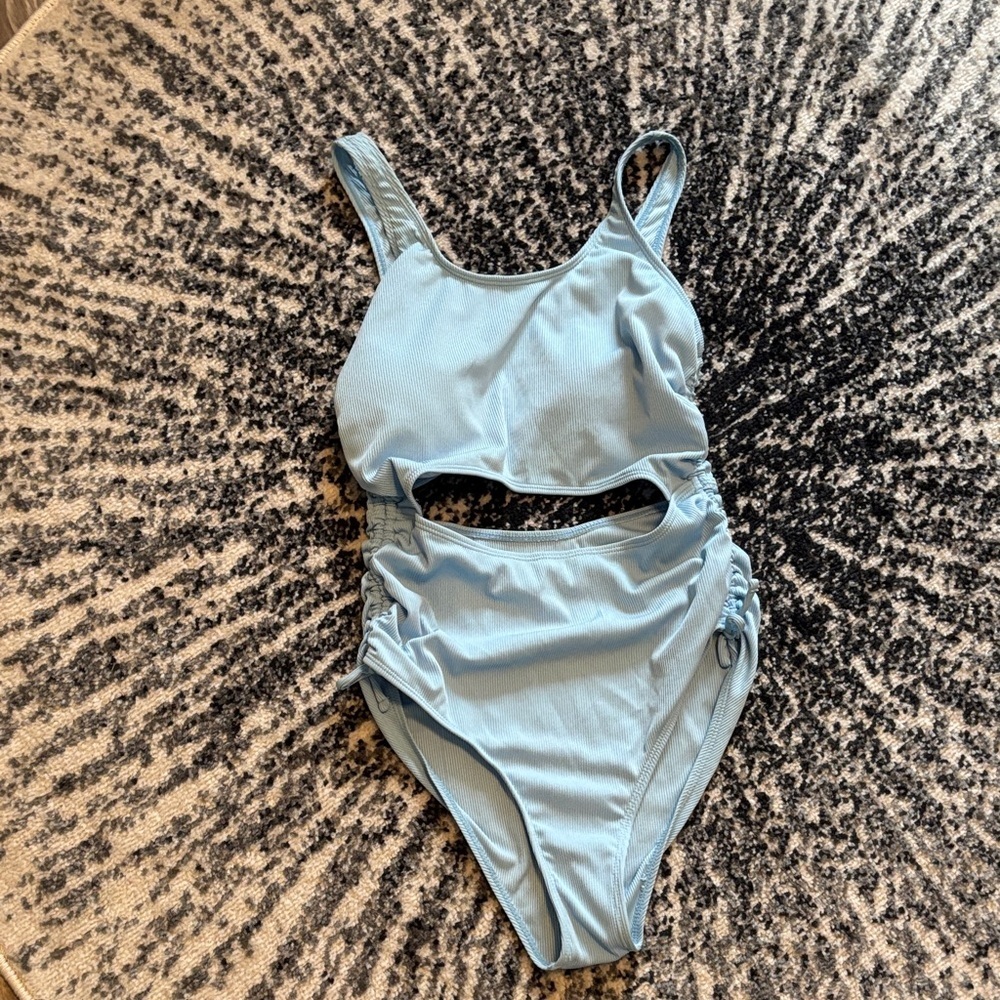 Girls baby blue ribbed swimsuit Sz 16Y